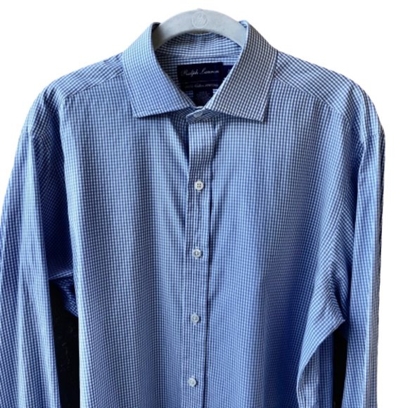 Ralph Lauren PURPLE LABEL Blue Checker Dress Shirt - Picture 5 of 13